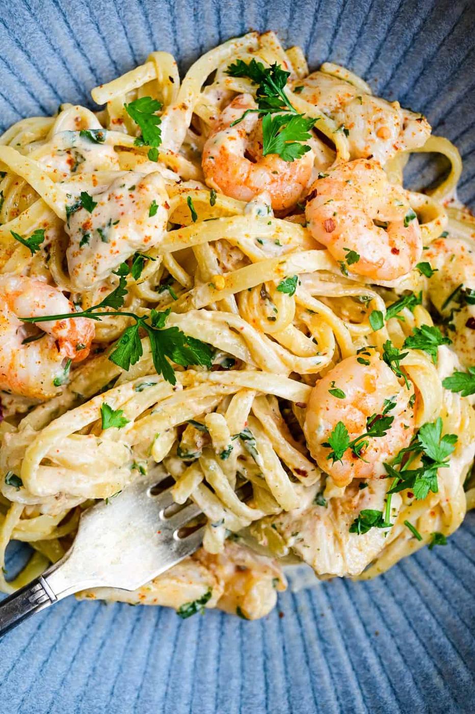 Cajun Chicken and Shrimp Alfredo