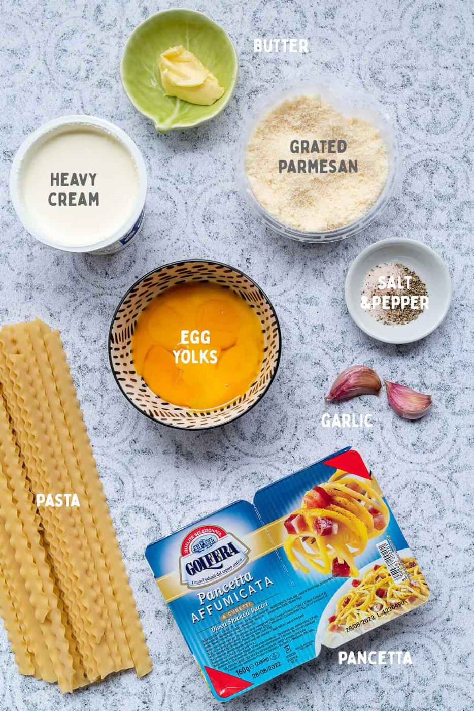 Carbonara sauce with cream ingredients