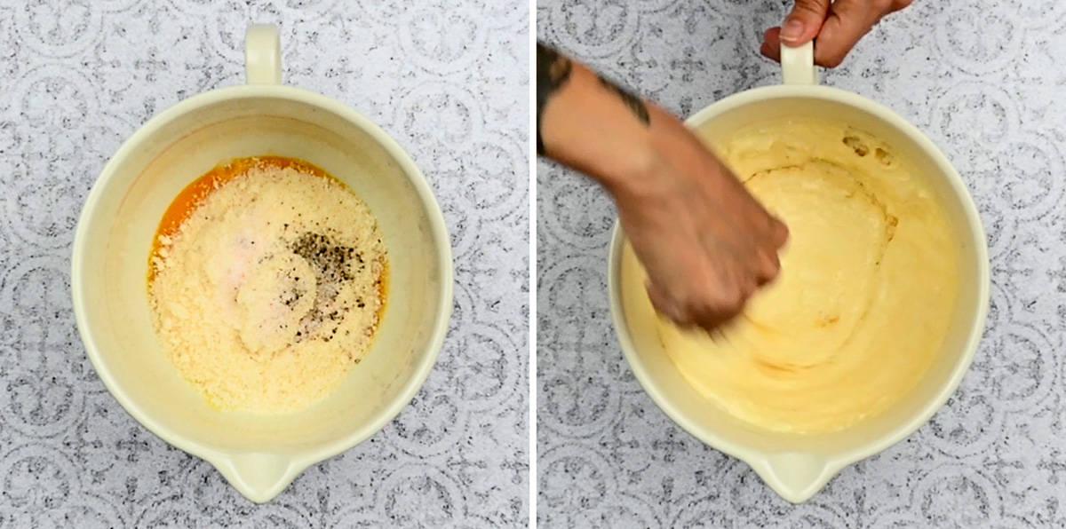 making carbonara sauce collage