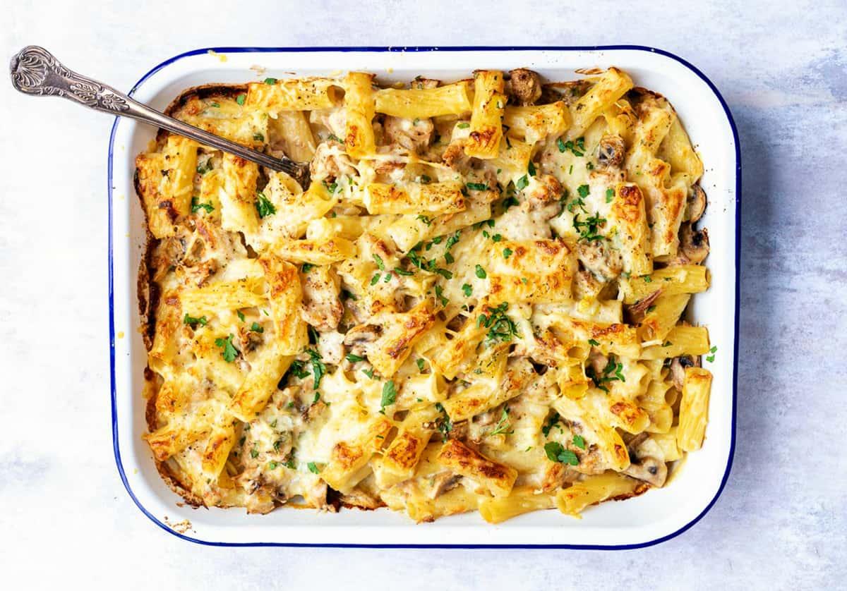 tuna pasta bake straight from the oven