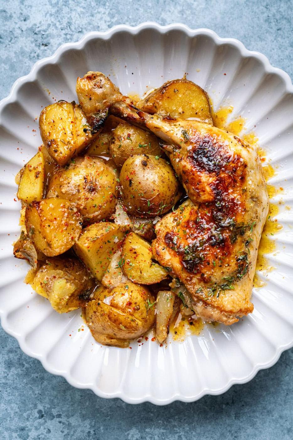 Serving of Chicken And Potatoes with Honey Mustard Marinade