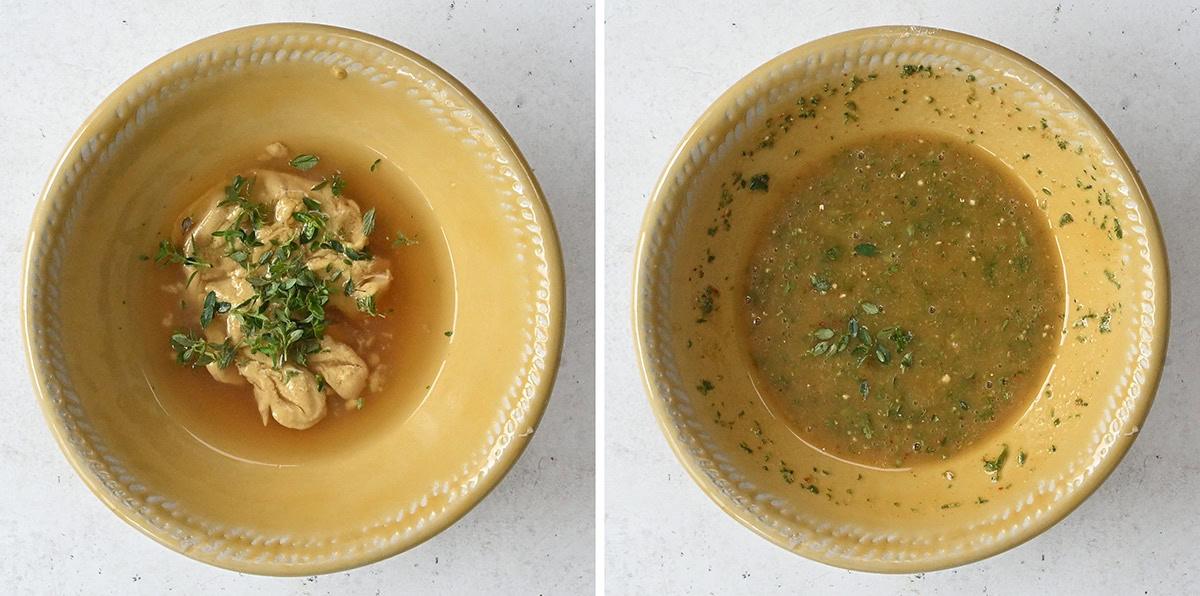 honey mustard marinade in a bowl (collage)