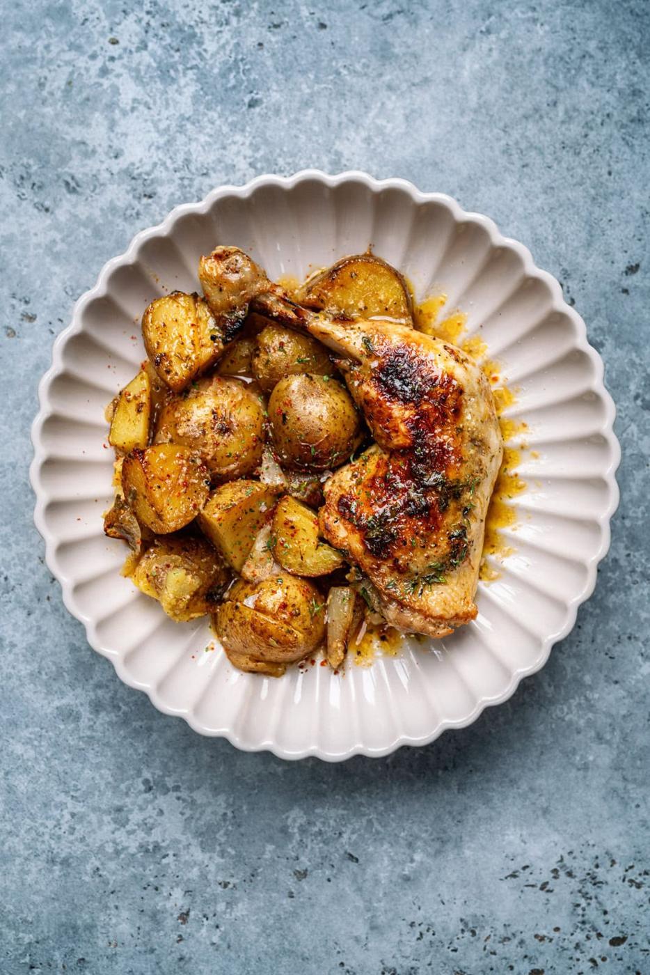 One Pan Chicken And Potatoes with Honey Mustard Marinade