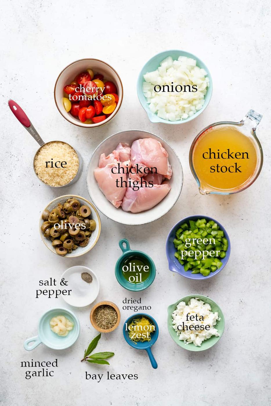 Ingredients for Greek chicken and rice