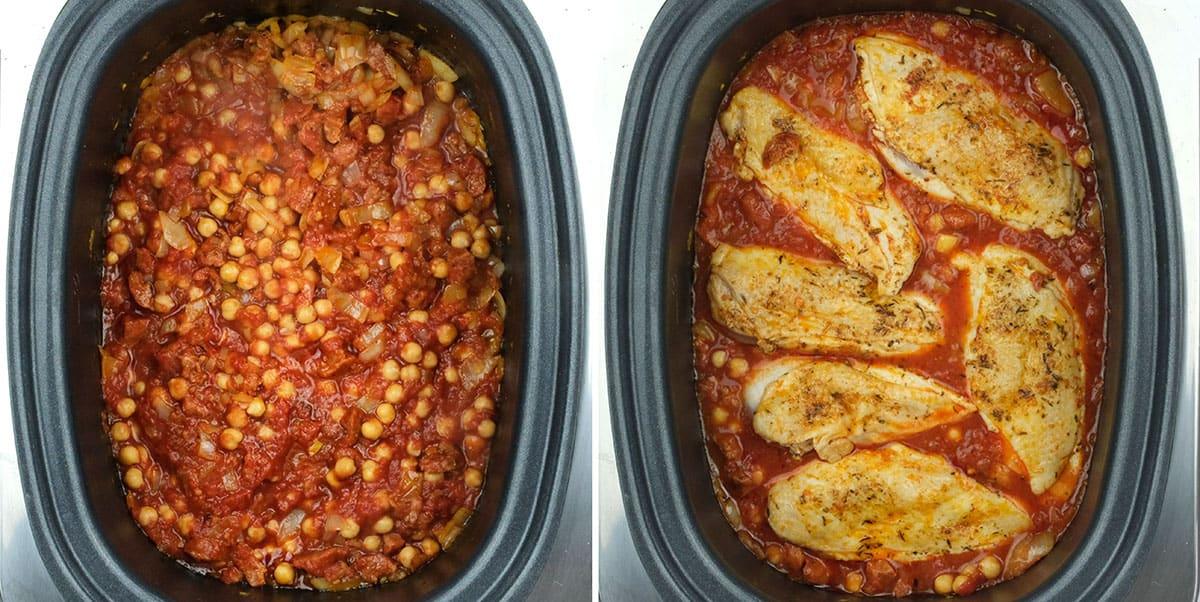 making Spanish chicken stew collage