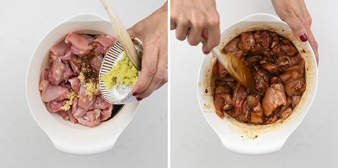 Marinating chicken for Japanese Chicken Karaage collage