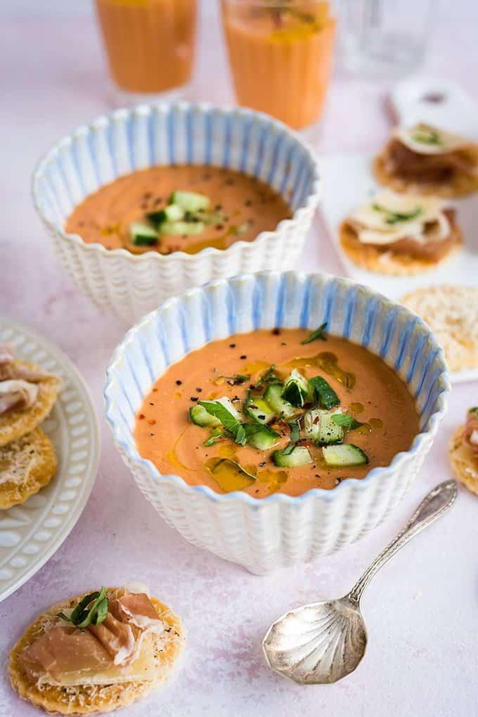 Chilled gazpacho with Puff Pastry Crackers