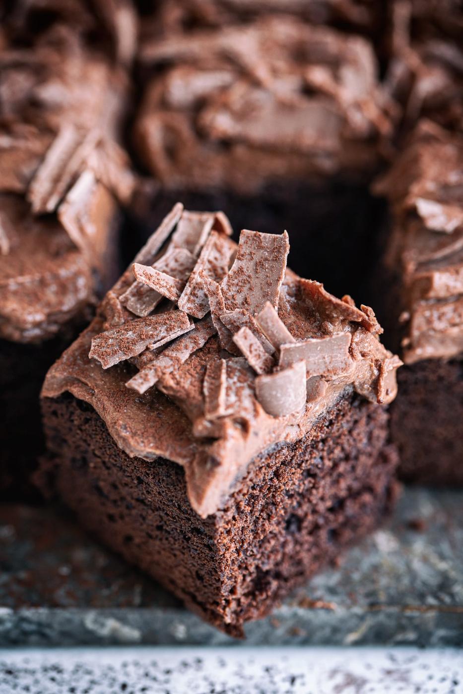 Sliced chocolate banana sheet cake