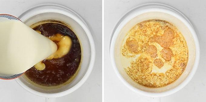 Adding cream to caramel collage