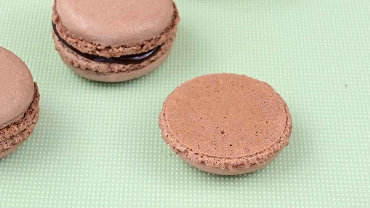 baked chocolate macaron shell
