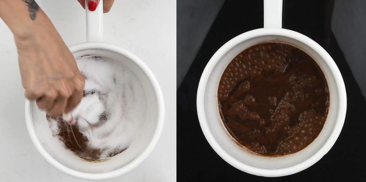 Making homemade chocolate syrup collage