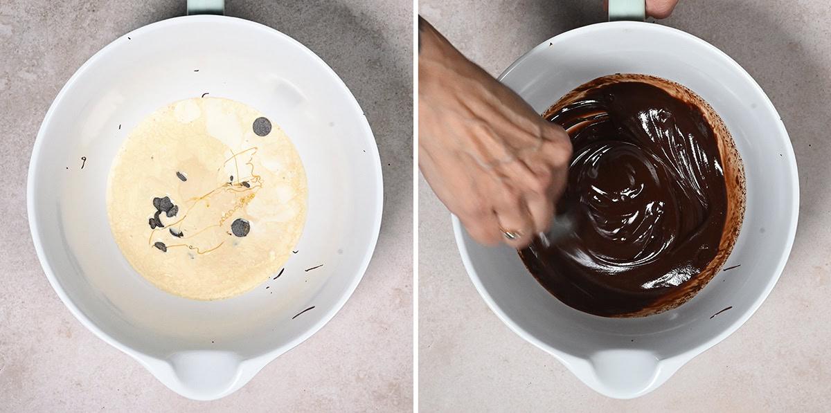 process shots showing how to make chocolate ganache