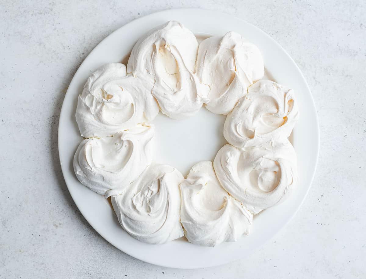 Meringue baked in shape of a wreath