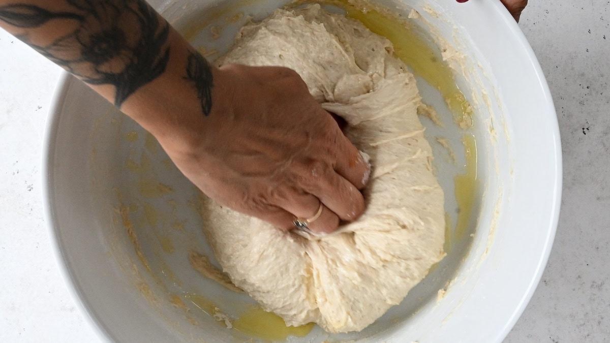 focaccia dough in a bowl