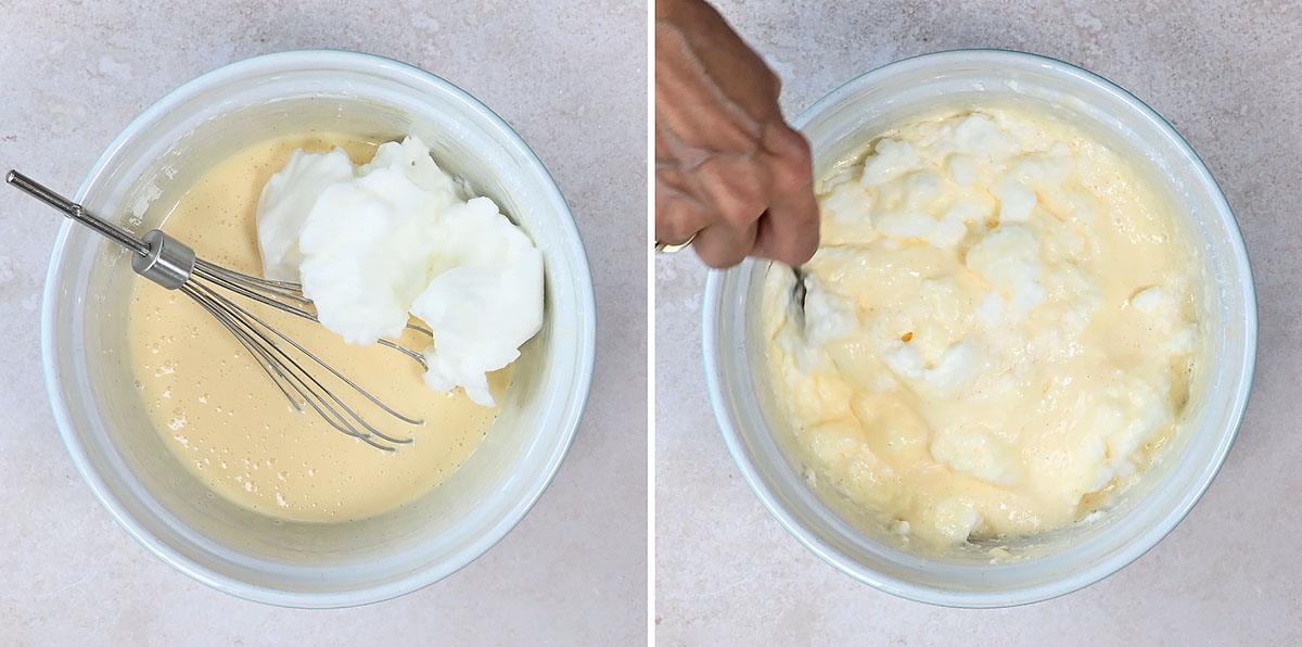 folding whisked egg whites into batter