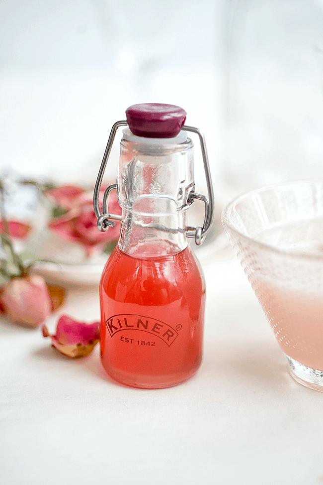 Small bottle of rhubarb syrup