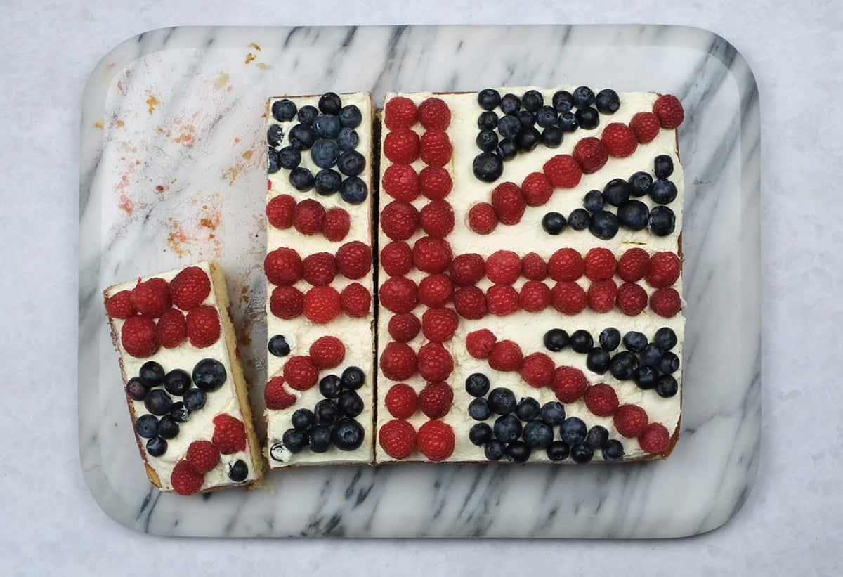Sliced King Charles Coronation cake