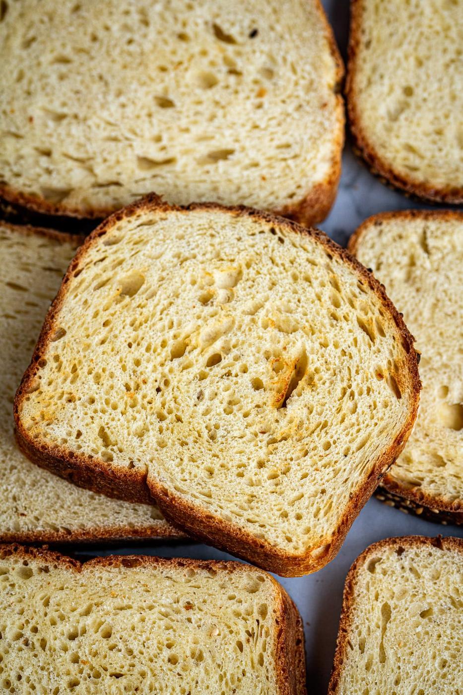 close up on slices of cottage cheese bread