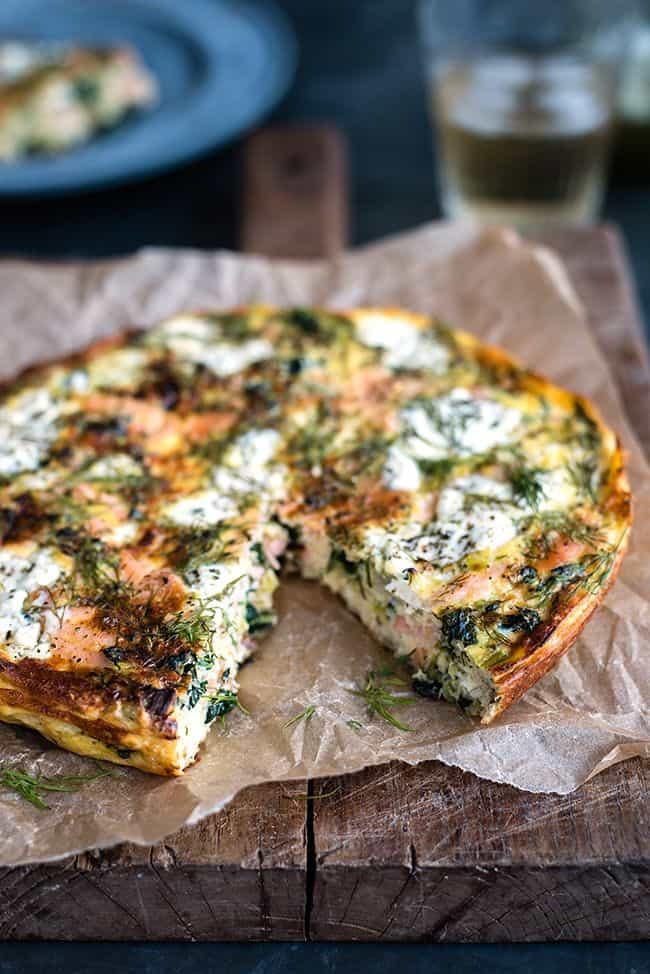 Cottage cheese kale smoked salmon frittata
