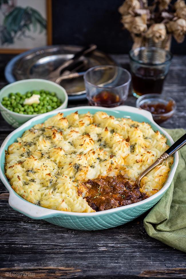 A rich and delicious cottage pie made with beef braising steak rather than mince. The blue cheese mash topping is totally addictive!