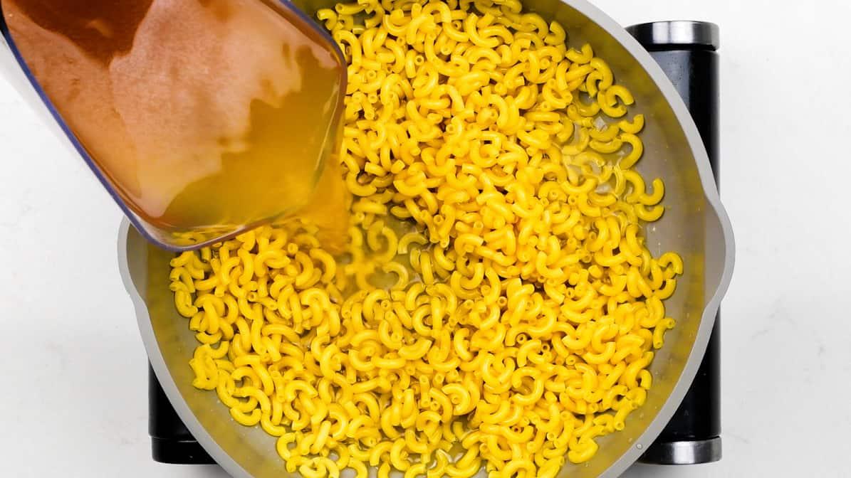 cooking macaroni in chicken stock