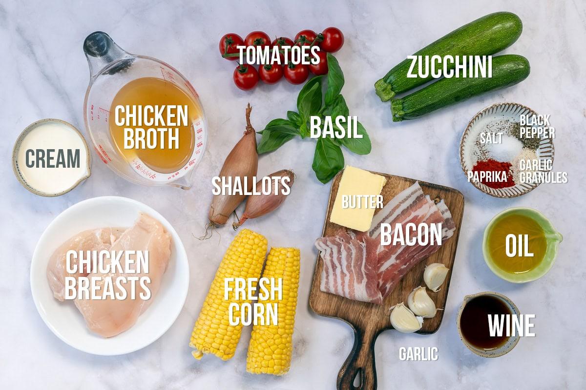 ingredients for creamy skillet chicken with corn