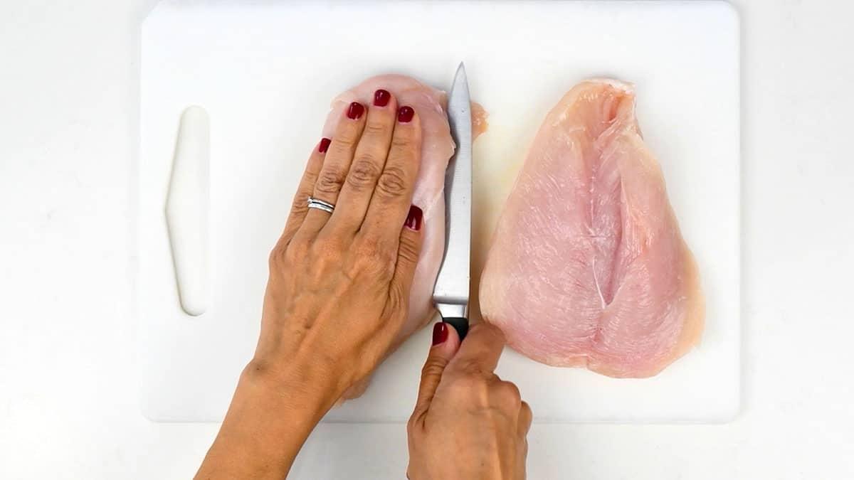 Butterflying chicken breasts