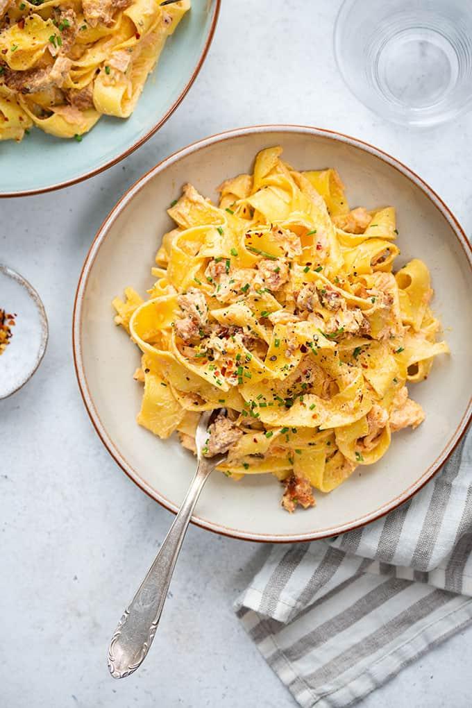 Creamy Salmon Chorizo Pasta
