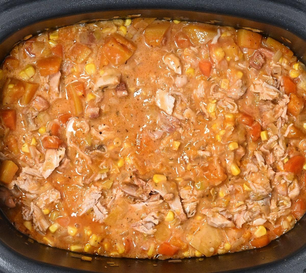 creamy chicken pie filling cooked in a slow cooker