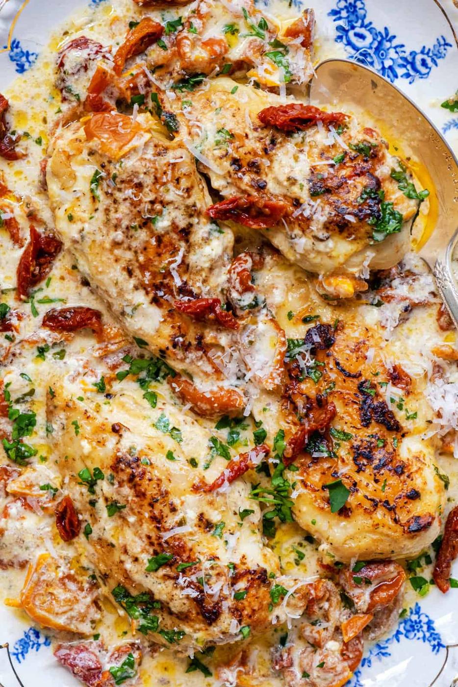 marry me chicken on a platter close up