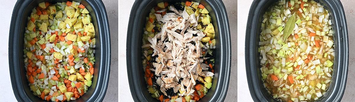 triptych showing how to make crockpot turkey soup