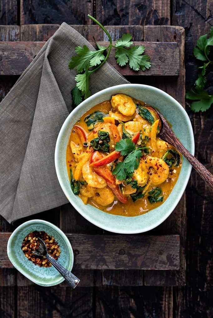 quick prawn curry in a bowl served over rice