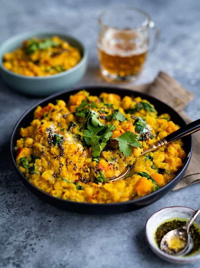 Hearty Red Lentil Dal With Chickpeas and Squash