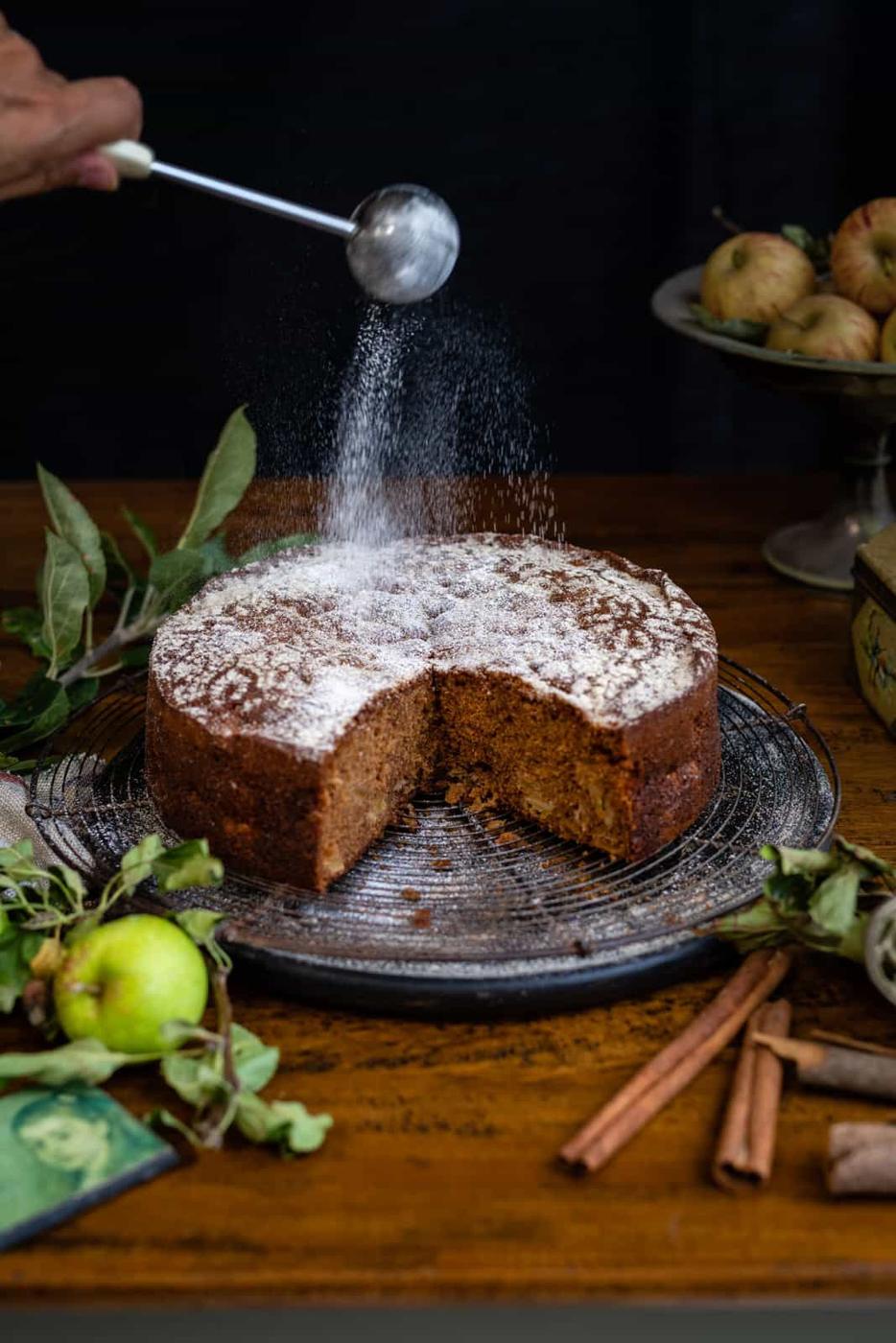 Dorset apple cake with slice cut out
