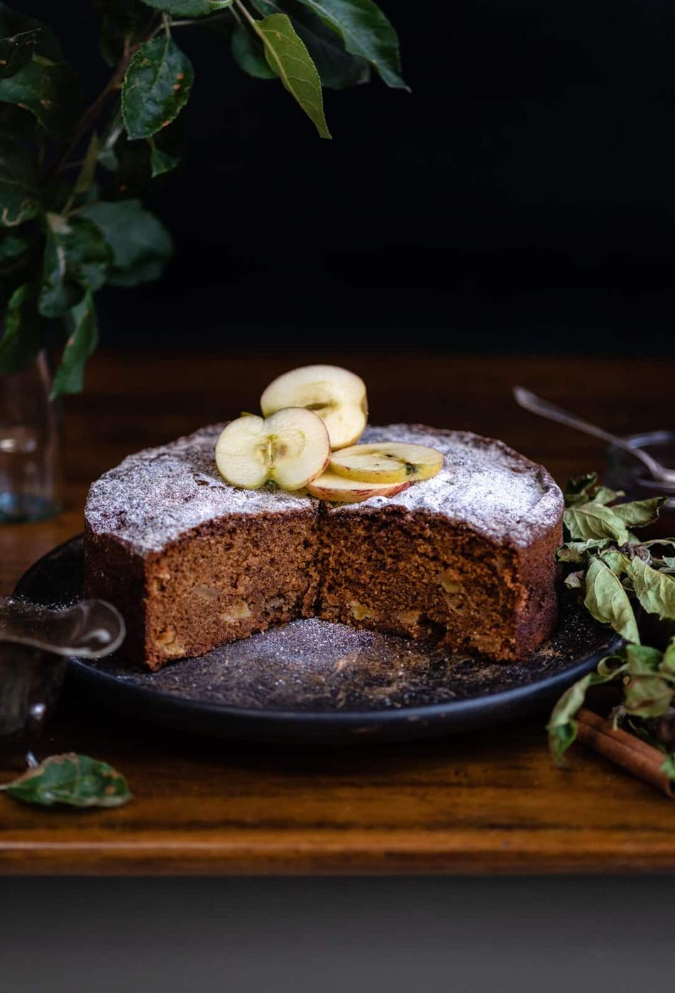 Apple cake decorated with apple slices