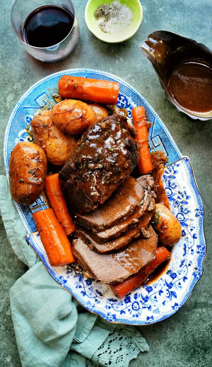 Dutch Oven Pot Roast Beef With French Onion Gravy