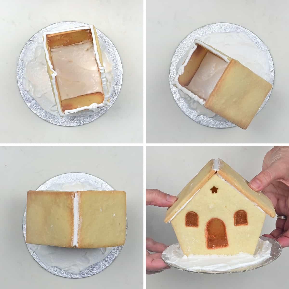 constructing an Easter gingerbread house