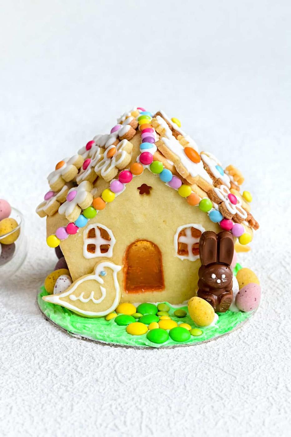 Pretty Easter Cottage House made with sugar cookie dough