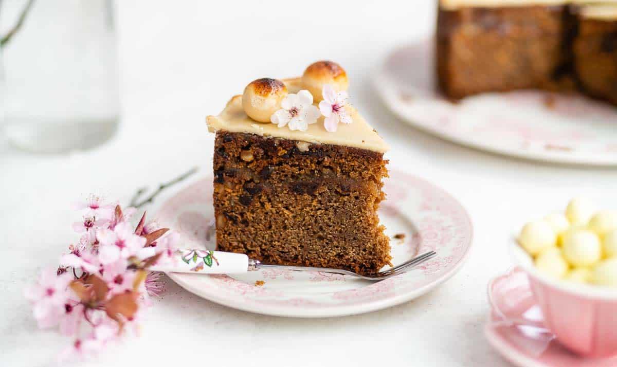 Slice of fruit cake on a plate