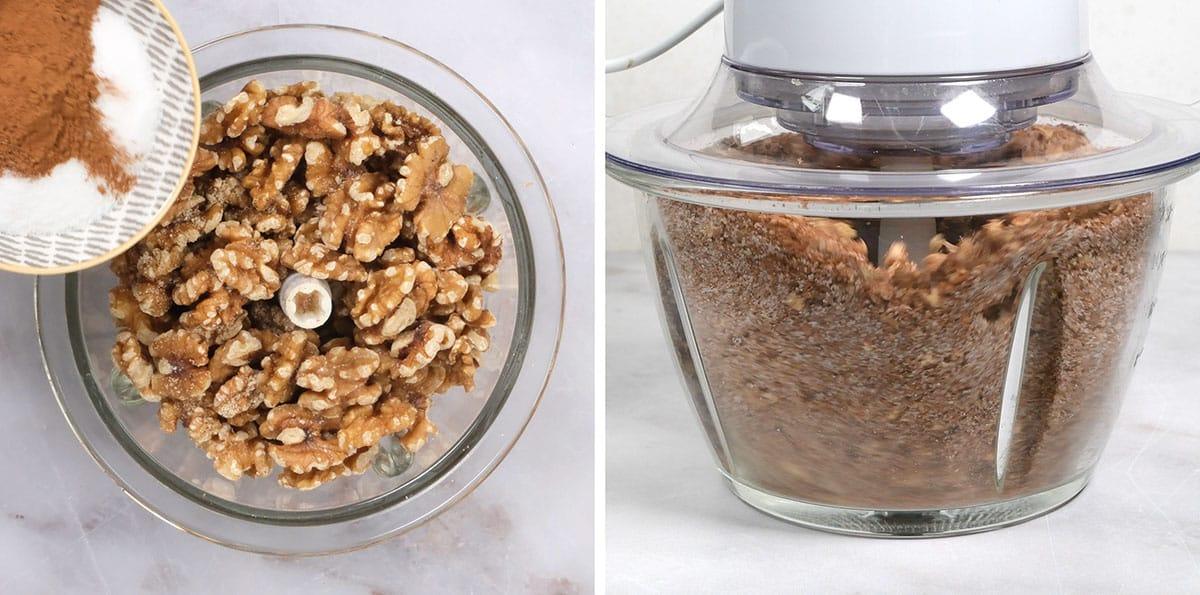 grinding walnuts in a food processor