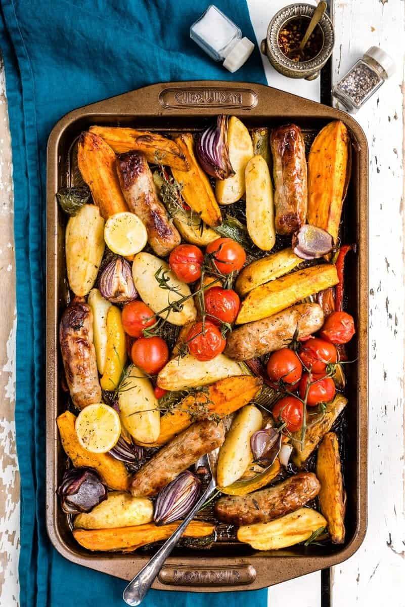 Sausage Potato and Pepper Traybake