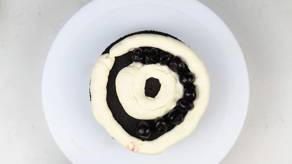 Assembling the Black Forest cake