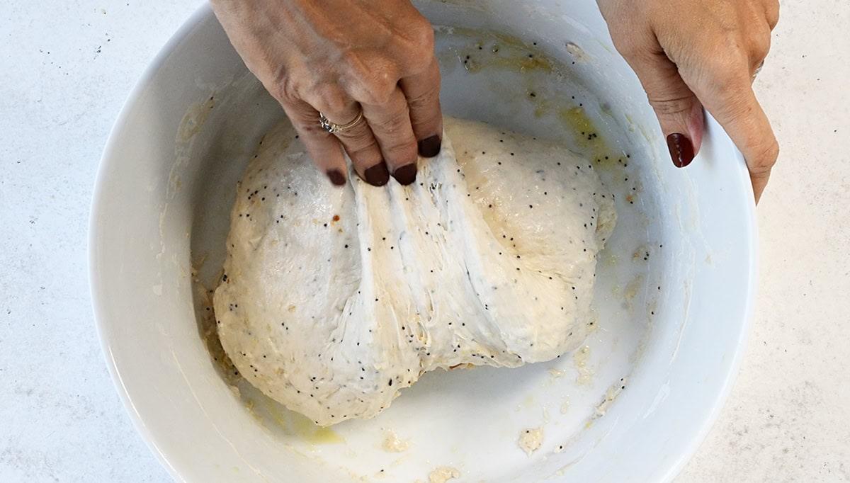 stretching and folding sourdough