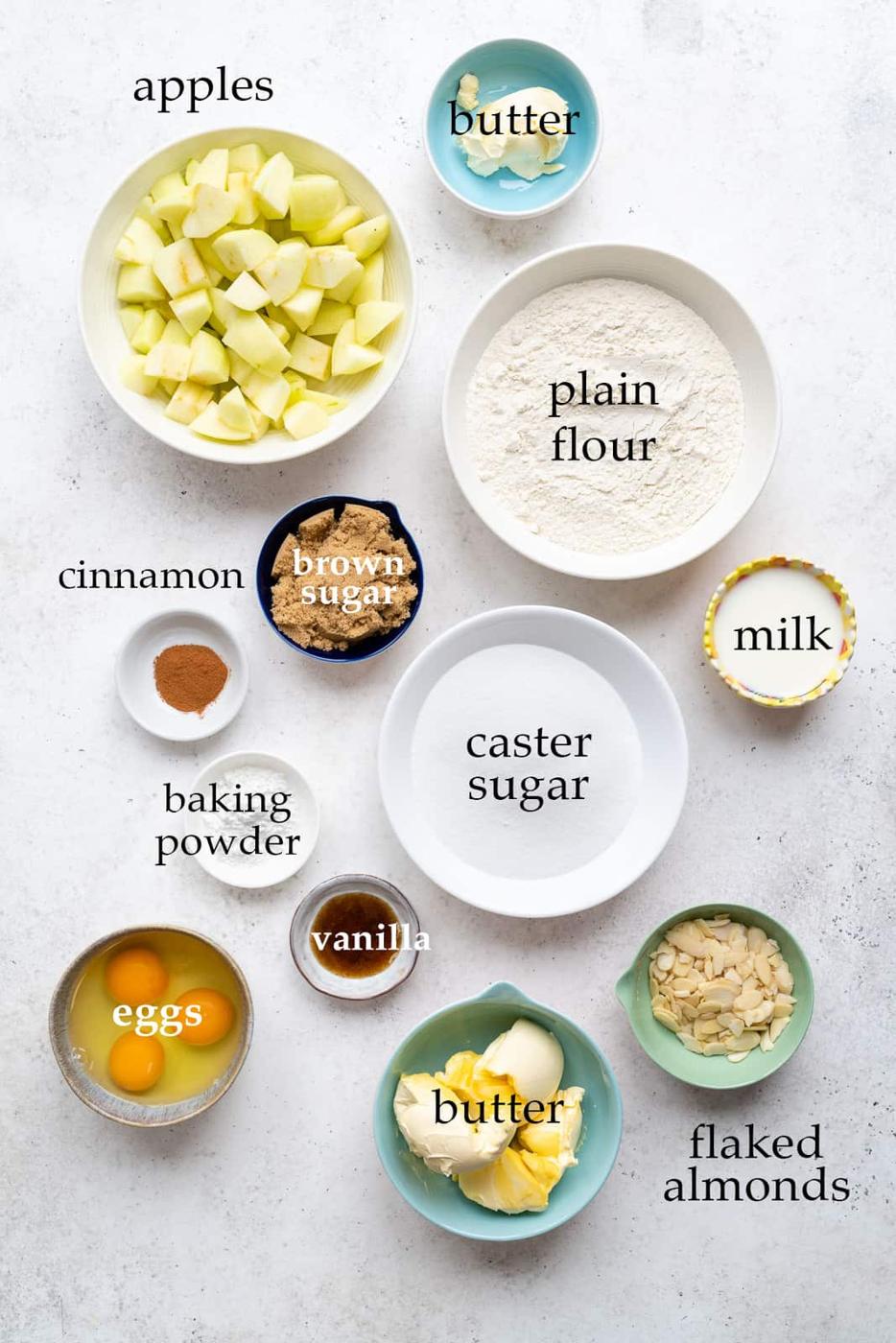 Ingredients for Eve's pudding collage
