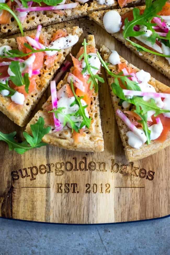 Festive nibbles: blini 'pizza' with smoked salmon