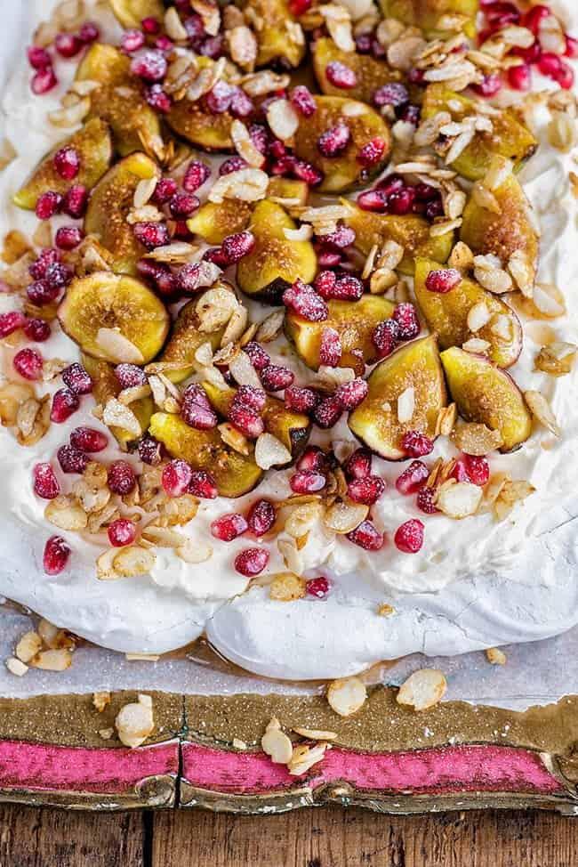 Festive Rosewater Pavlova with Syrup-soaked Figs and Pomegranate