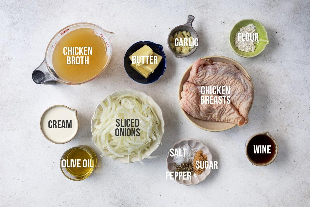 french onion chicken recipe ingredients, labelled