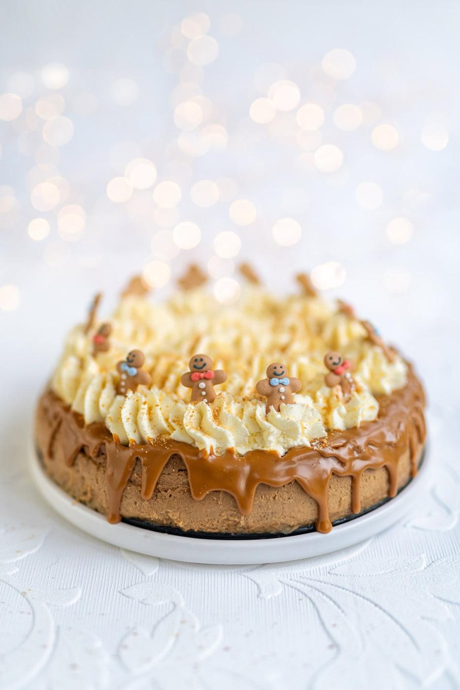 gingerbread cheesecake on a marble board