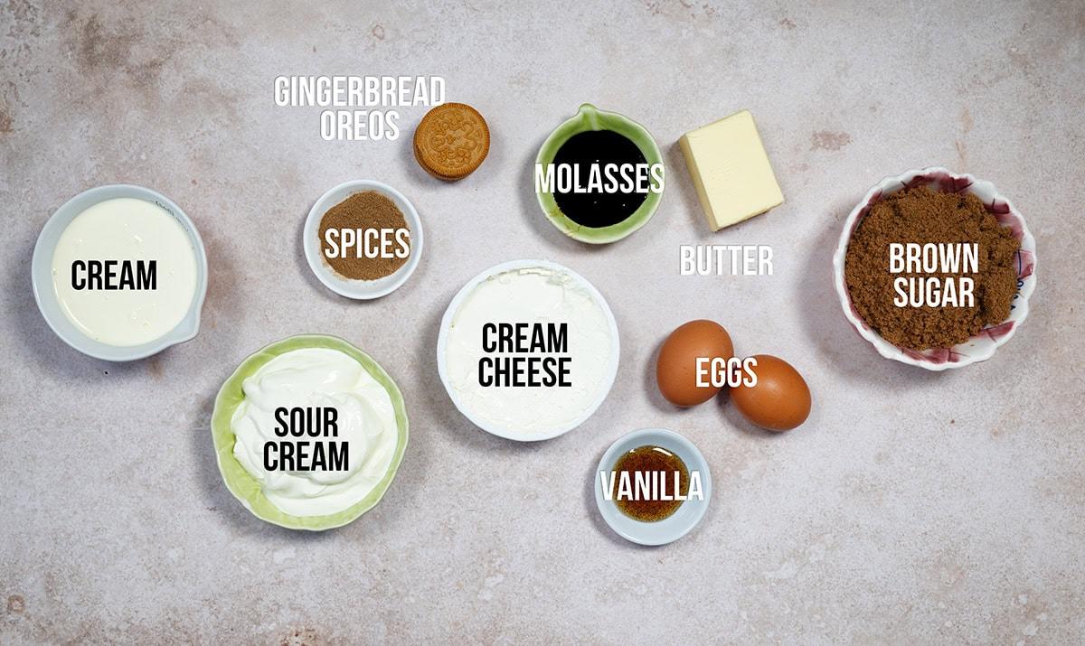 gingerbread cheesecake ingredients, labelled