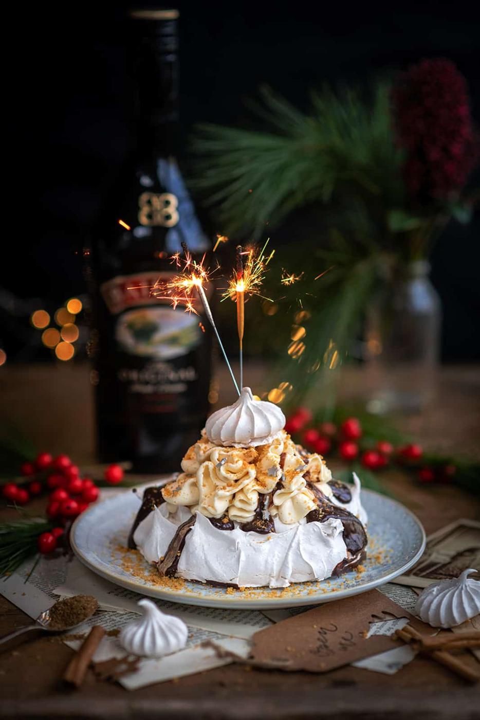 Pavlova with Baileys Irish cream and Biscoff lotus spread